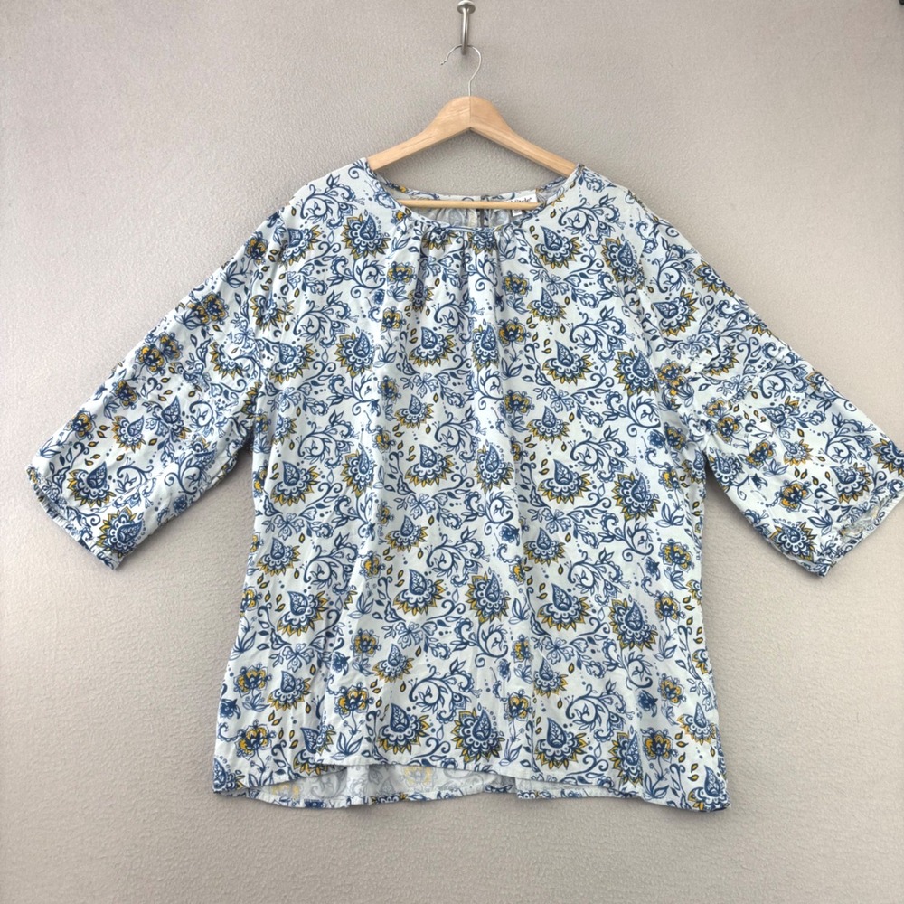 NorthStyle Paisley Blouse Women 2X Blue Floral 3/4 Sleeve Rayon Boho Top